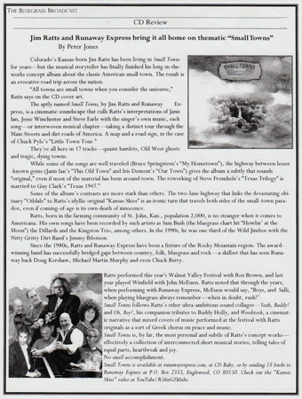 Small Towns CD review by Peter Jones, The Bluegrass Broadcast